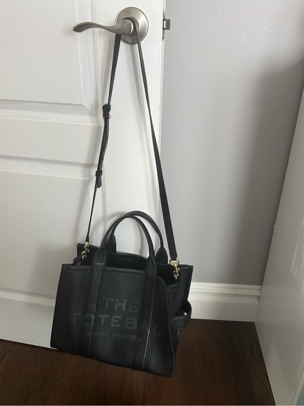 Marc Jacobs Black Pebbled Leather Tote Bag with Adjustable Strap